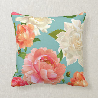 Cojín Decorativo Flores grandes en el País Vintage Azul