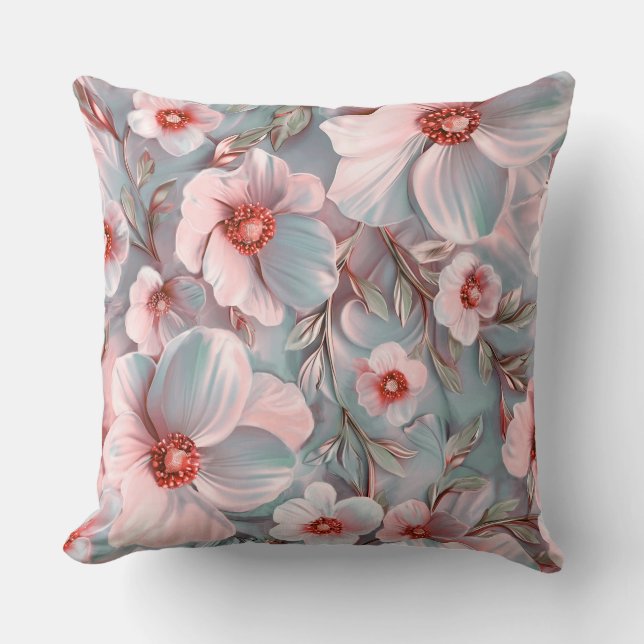 Cojín Decorativo Flores grandes rosas y azules (Anverso)