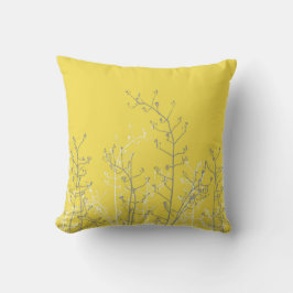 Cojín Decorativo Flores grises elegantes y modernas en amarillo