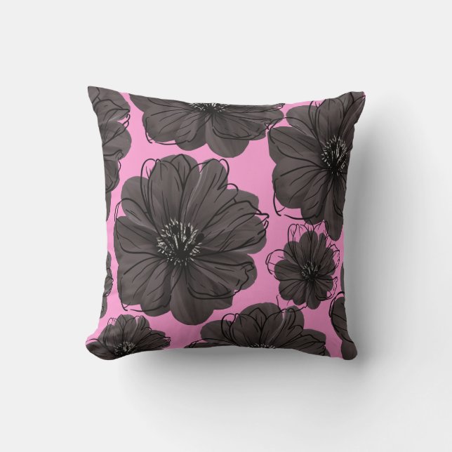 Cojín Decorativo Flores grises oscuras (Anverso)