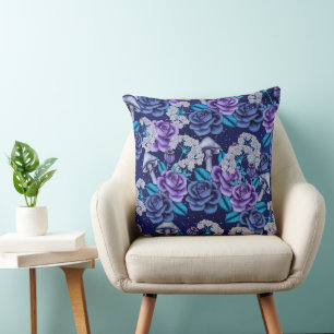 COJÍN DECORATIVO FLORES INSPIRADOS EN AZUL OSCURO Y PURPLE HALLOWEB