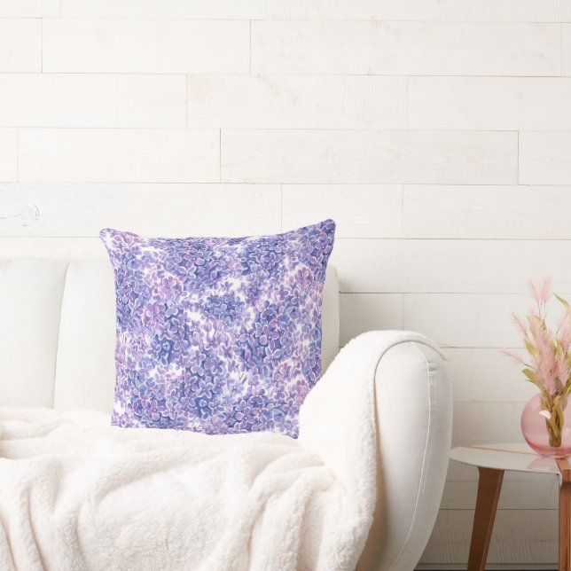 Cojín Decorativo Flores lilac violeta de acuarela (Sofá)