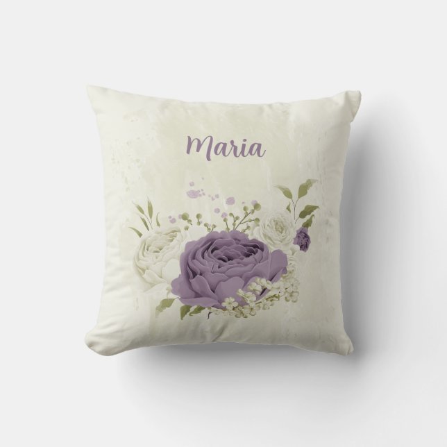 Cojín Decorativo flores malva y blancas (Anverso)