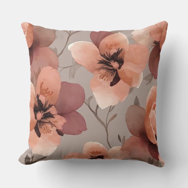 Cojín Decorativo Flores marrones y de arveja (Anverso)
