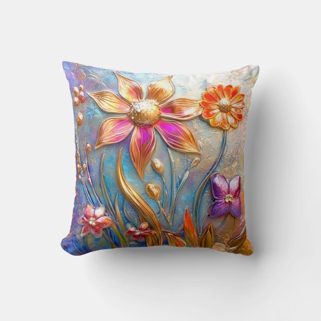 Cojín Decorativo Flores metalizado (Anverso)