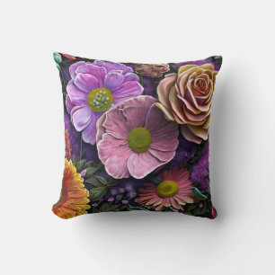 Cojín Decorativo Flores Mezcladas, Coloridas, Primavera Retro Moder