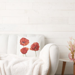 Cojín Decorativo Flores minimalistas de adormidera roja acuarela bo