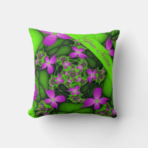 Cojín Decorativo Flores Modernas Abstractas Neón Rosa Verde Nombre