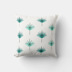 Cojín Decorativo Flores modernas de mediados del siglo XX Turquesa