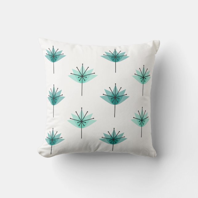 Cojín Decorativo Flores modernas de mediados del siglo XX Turquesa (Anverso)