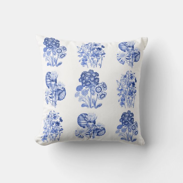 Cojín Decorativo Flores monocromas en azul Delft (Anverso)