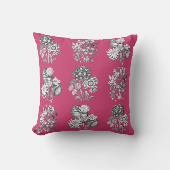 Cojín Decorativo Flores monocromas sobre fondo cereza (Anverso)