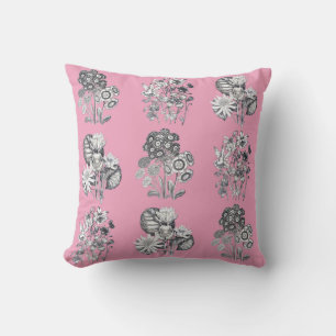 Cojín Decorativo Flores monocromas sobre fondo rosa