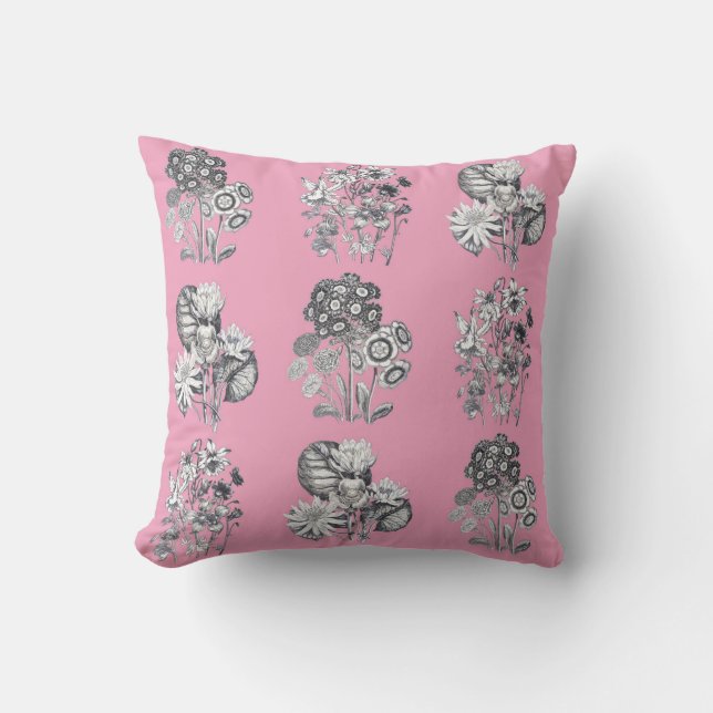 Cojín Decorativo Flores monocromas sobre fondo rosa (Anverso)