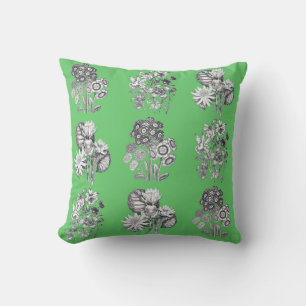 Cojín Decorativo Flores monocromas sobre fondo verde