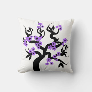 Cojín Decorativo Flores moradas Amor aves sakura cerezo