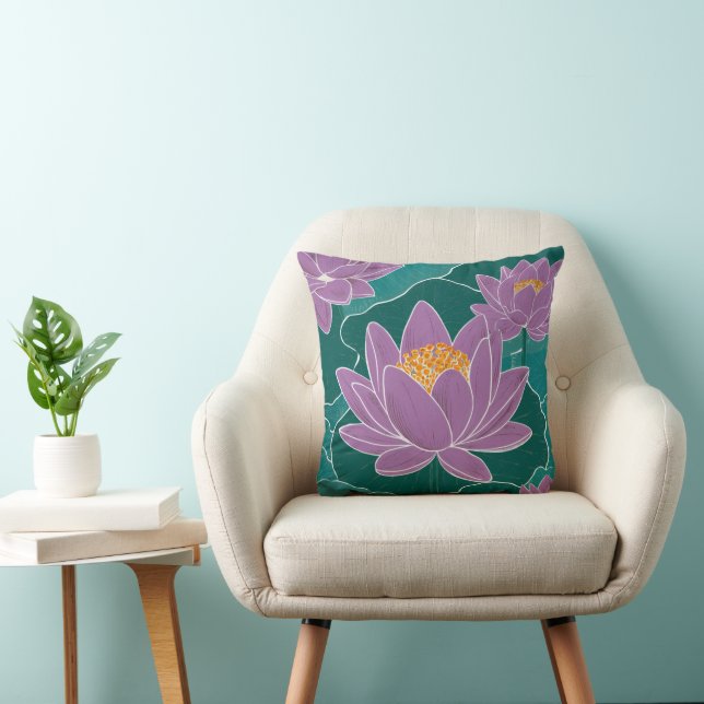 Cojín Decorativo Flores moradas de loto dibujando (Silla)