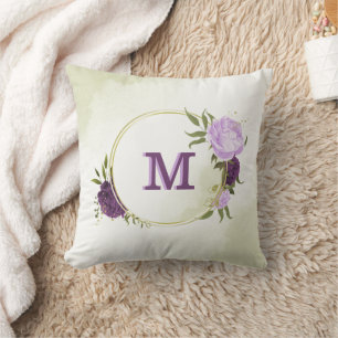 Cojín Decorativo flores moradas hojas verdes 