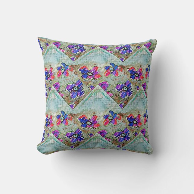 Cojín Decorativo Flores moradas y azules cuadrados Zigzags (Anverso)