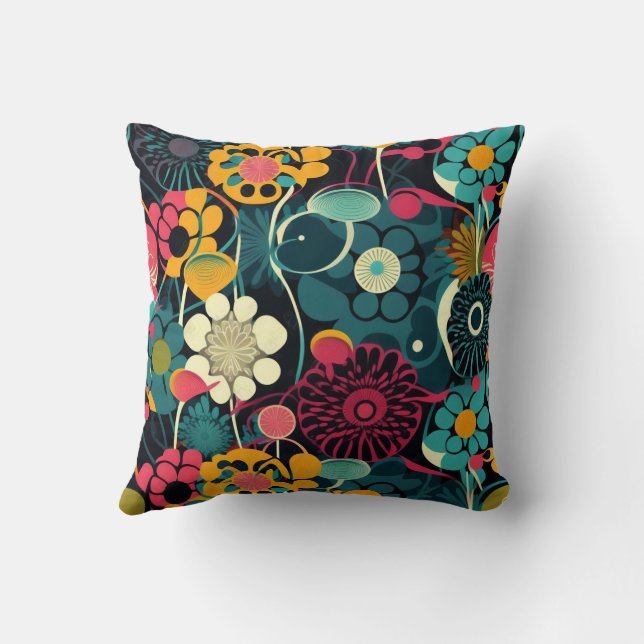 Cojín Decorativo Flores multicolores vibrantes (Reverso)
