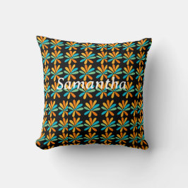 Cojín Decorativo Flores naranja, Verde Y Azul