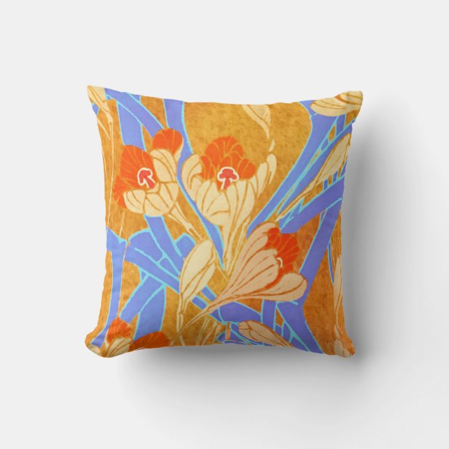 Cojín Decorativo Flores Naranjas Art Decó de Seguí - Pillow (Anverso)