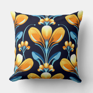 Cojín Decorativo flores naranjas azules Art Deco