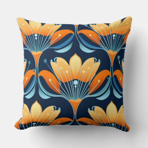 Cojín Decorativo flores naranjas azules Art Deco