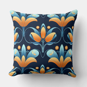 Cojín Decorativo Flores naranjas azules Art Deco 1