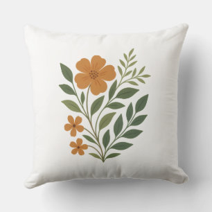Cojín Decorativo Flores Naranjas brillantes con hojas verdes