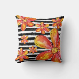Cojín Decorativo Flores naranjas en franjas negras