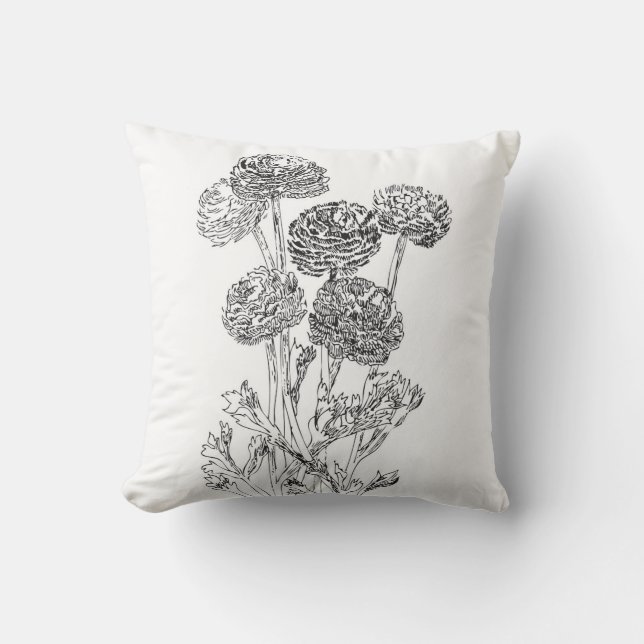 Cojín Decorativo Flores negras y blancas (Anverso)