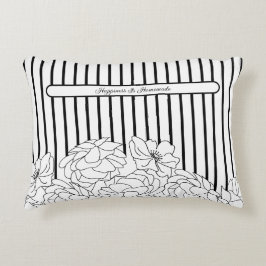 Cojín Decorativo Flores negras y blancas con rayas