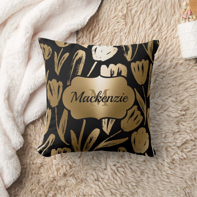 Cojín Decorativo Flores negras y doradas (Manta)