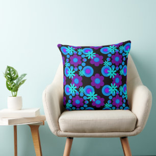 Cojín Decorativo Flores Perlas Donuts Turquesa Azul Púrpura Negro