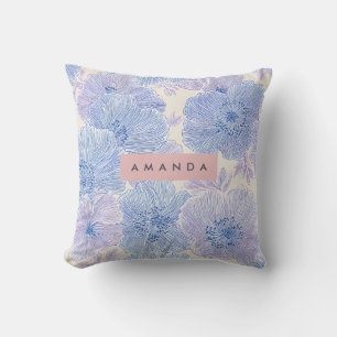 Cojín Decorativo Flores Personalizadas de Pastel Lavanda y Azul