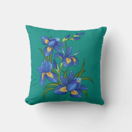 Cojín Decorativo Flores Pintadas, hermoso iris azul sobre azul verd