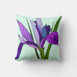 Cojín Decorativo Flores Pintadas, hermoso lirio morado sobre menta