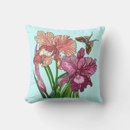 Cojín Decorativo Flores pintadas, iris con mariposa en la menta