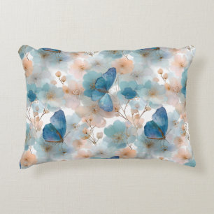 Cojín Decorativo Flores primaverales vintage y mariposa azul