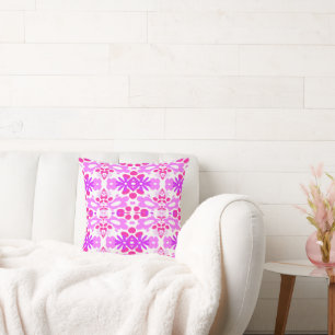 Cojín Decorativo Flores psicodélicas y blanco rosa morado cardíaco