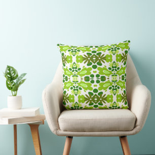 Cojín Decorativo Flores psicodélicas y blanco verde cardíaco