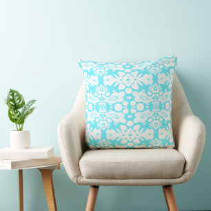 Cojín Decorativo Flores psicodélicas y turquesa cardíaca