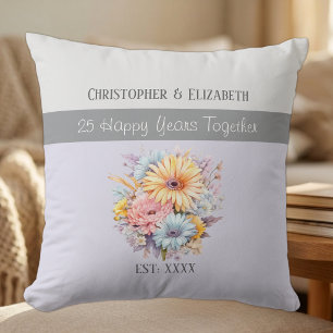 Cojín Decorativo flores púrpura para aniversario de plata número 25