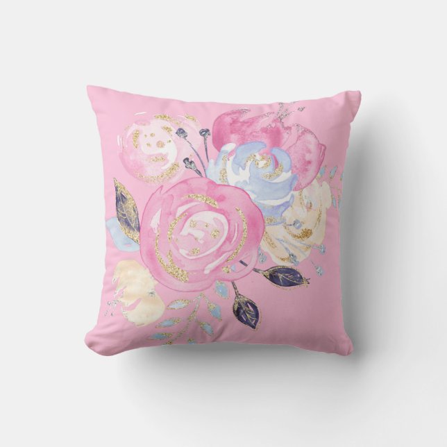 Cojín Decorativo Flores Purpurinas Pastel Gold (Anverso)