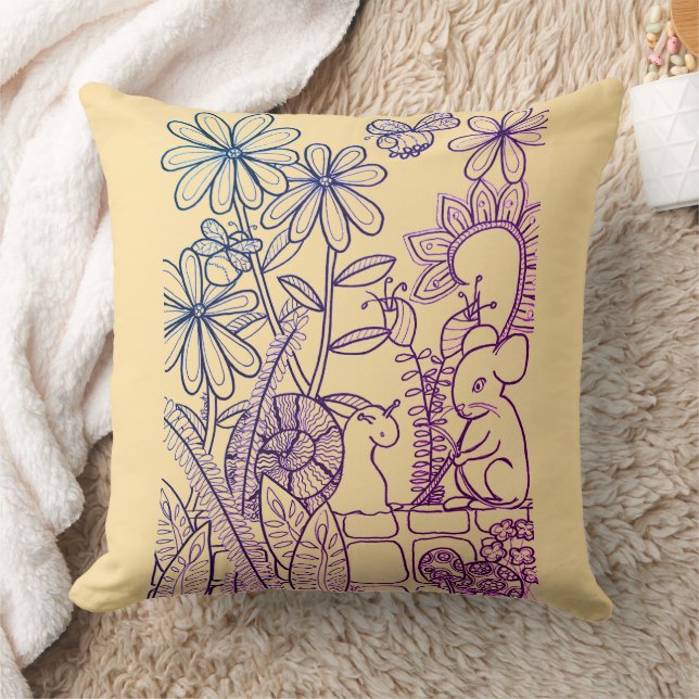 Cojín Decorativo Flores, ratones y caracoles y arvejas (Manta)