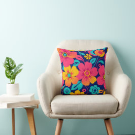 Cojín Decorativo Flores retro brillantes y audaces - Estilo dopamin