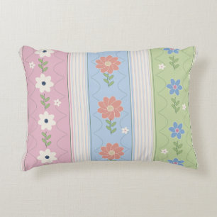 Cojín Decorativo Flores Retro en Rayas Pastel
