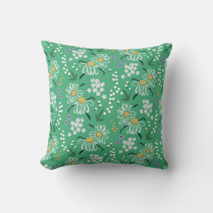 Cojín Decorativo Flores Retro, Patrón Botánico Sin Marea.