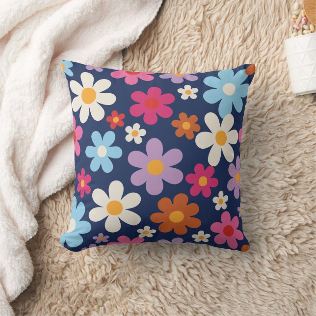 Cojín Decorativo Flores Retro Radiantes en Flor (Manta)
